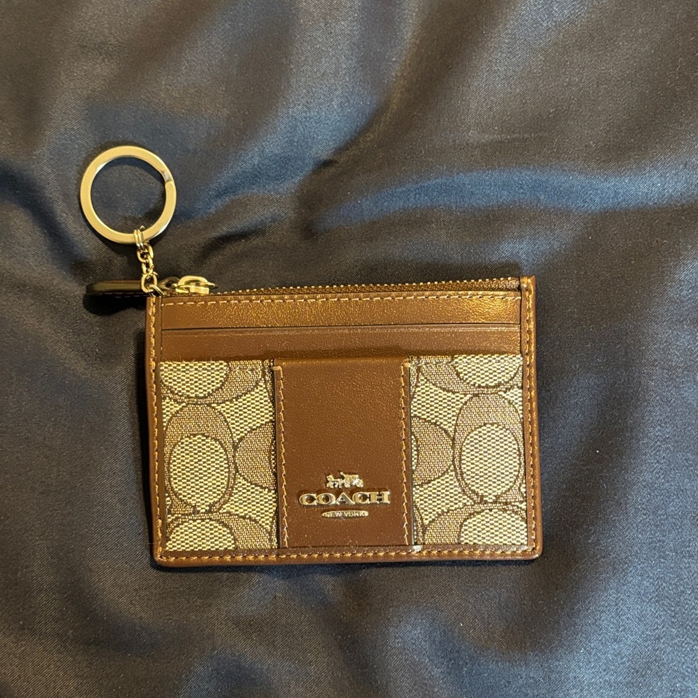 Coach Brown and Cream Card Holder with Keyring